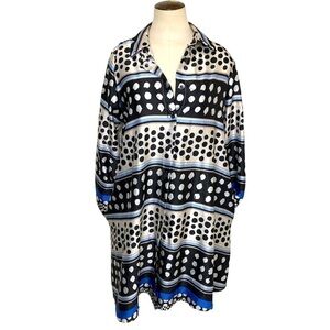 UCHUU italian lagen look neutral flowy dots button down satiny tunic blouse M/L